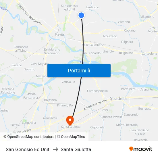 San Genesio Ed Uniti to Santa Giuletta map