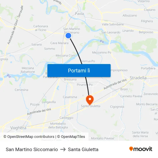 San Martino Siccomario to Santa Giuletta map