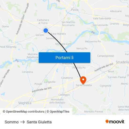 Sommo to Santa Giuletta map