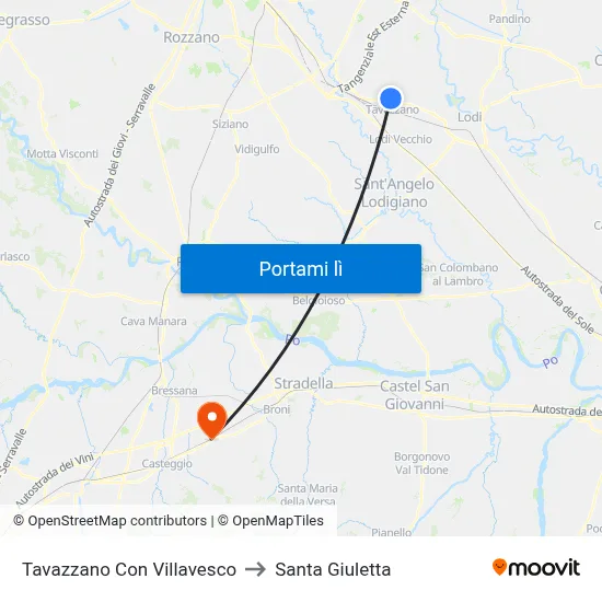 Tavazzano Con Villavesco to Santa Giuletta map