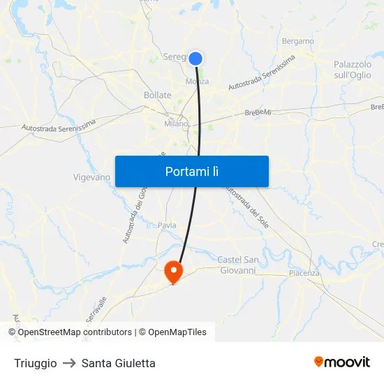 Triuggio to Santa Giuletta map