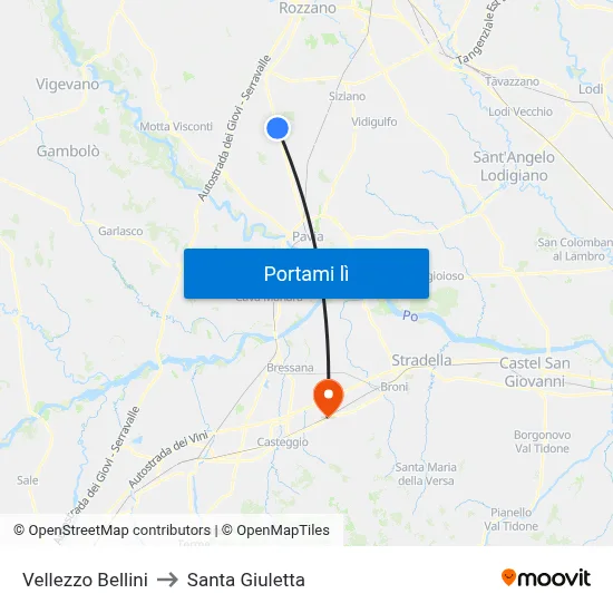 Vellezzo Bellini to Santa Giuletta map