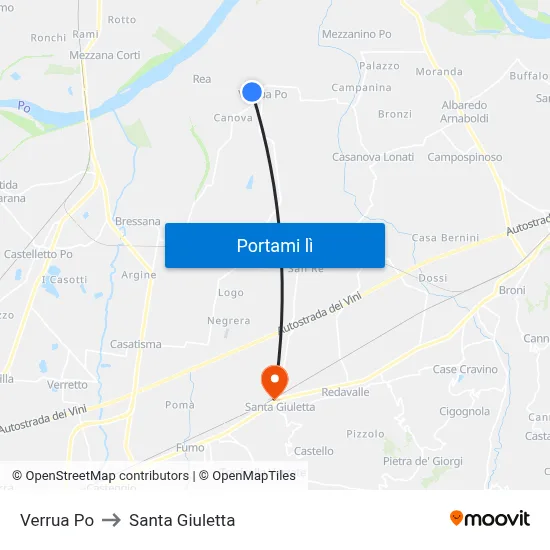 Verrua Po to Santa Giuletta map