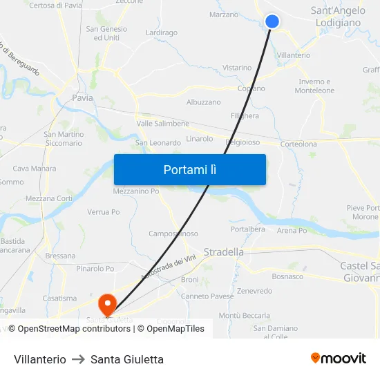 Villanterio to Santa Giuletta map