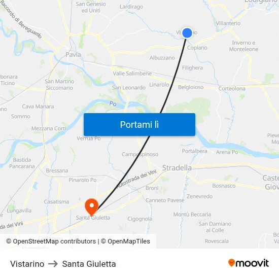 Vistarino to Santa Giuletta map