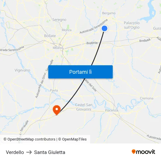 Verdello to Santa Giuletta map