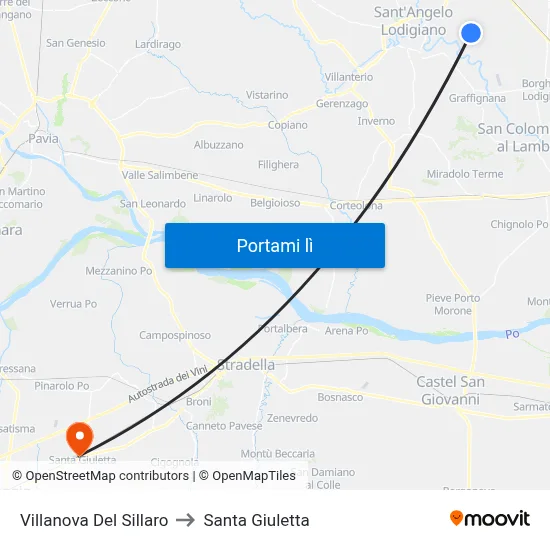 Villanova Del Sillaro to Santa Giuletta map