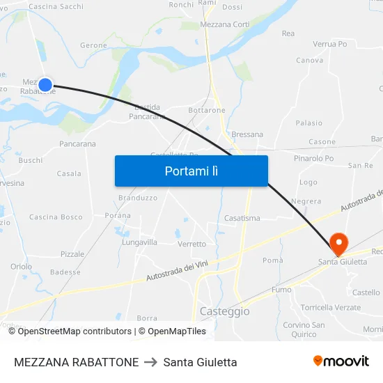 MEZZANA RABATTONE to Santa Giuletta map
