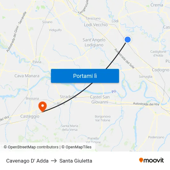 Cavenago D' Adda to Santa Giuletta map