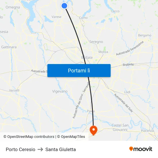 Porto Ceresio to Santa Giuletta map