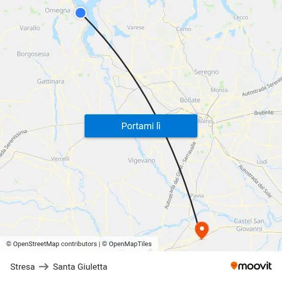Stresa to Santa Giuletta map