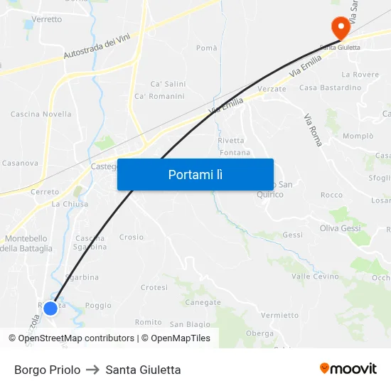 Borgo Priolo to Santa Giuletta map