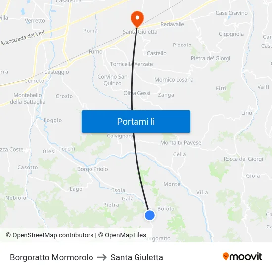 Borgoratto Mormorolo to Santa Giuletta map
