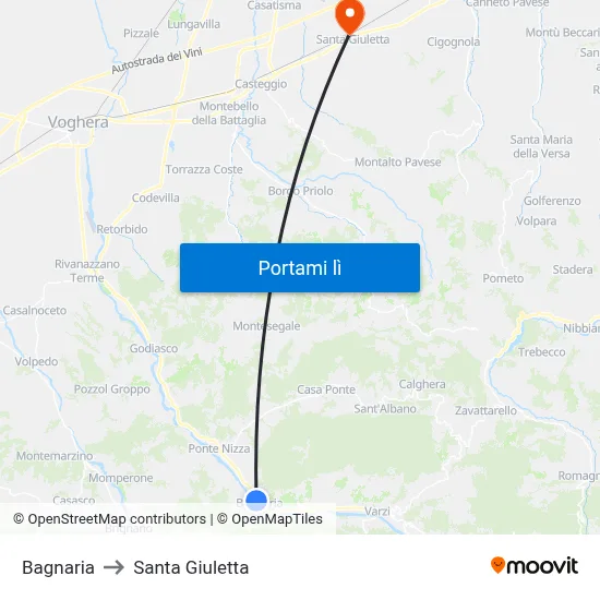 Bagnaria to Santa Giuletta map