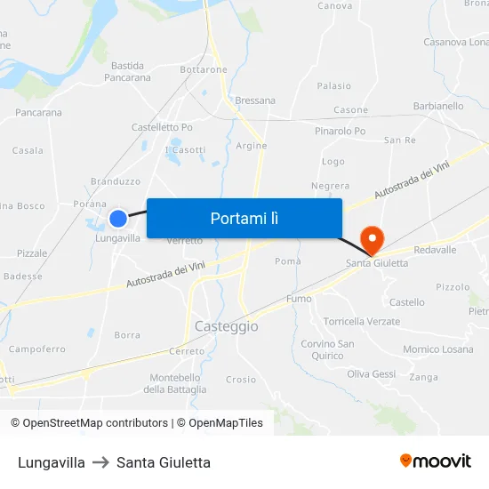 Lungavilla to Santa Giuletta map