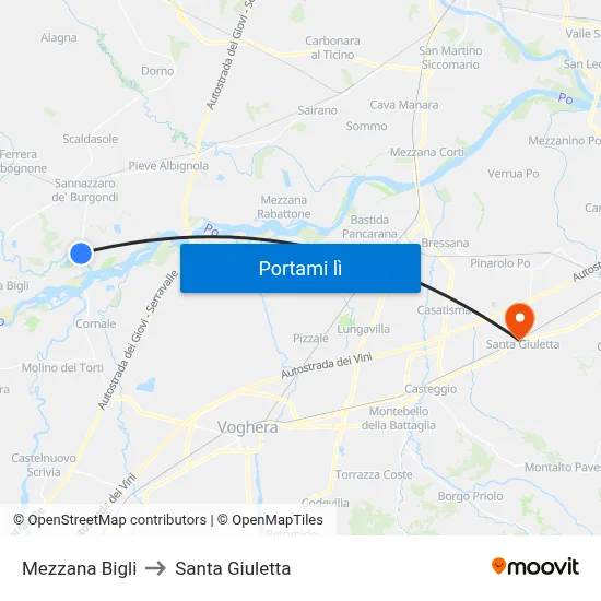 Mezzana Bigli to Santa Giuletta map