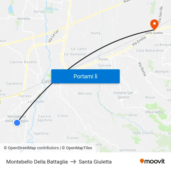 Montebello Della Battaglia to Santa Giuletta map