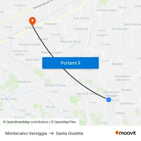 Montecalvo Versiggia to Santa Giuletta map