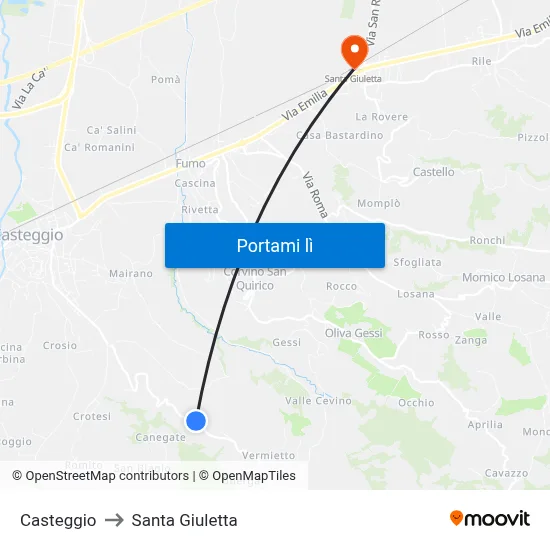 Casteggio to Santa Giuletta map