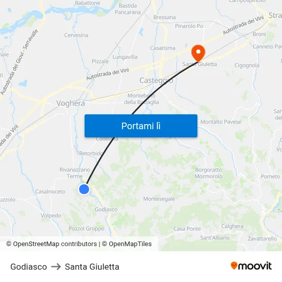 Godiasco to Santa Giuletta map