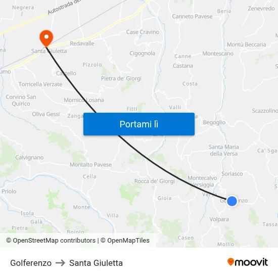 Golferenzo to Santa Giuletta map