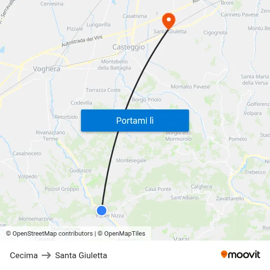 Cecima to Santa Giuletta map