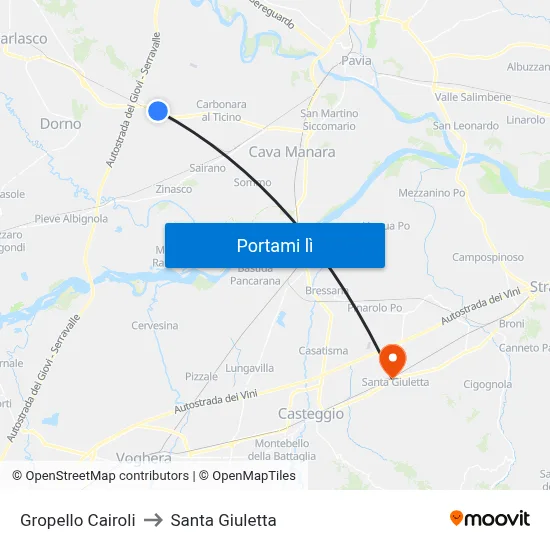 Gropello Cairoli to Santa Giuletta map