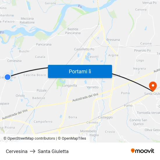 Cervesina to Santa Giuletta map