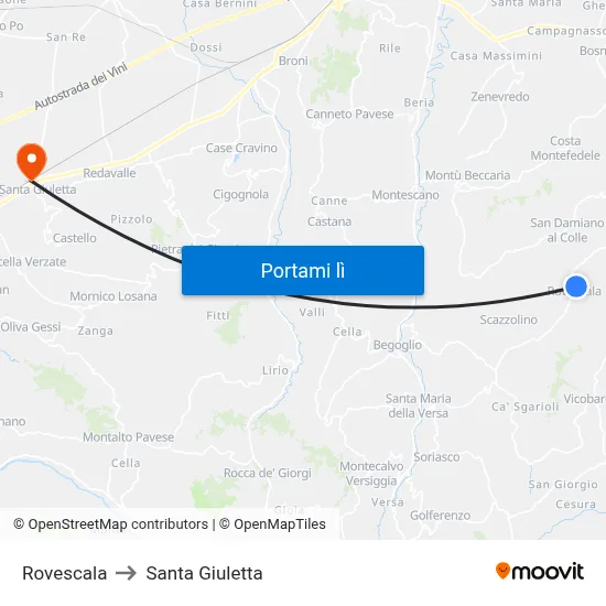 Rovescala to Santa Giuletta map