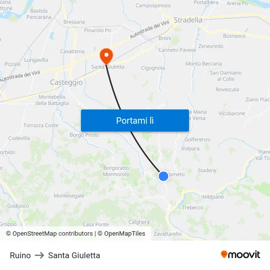 Ruino to Santa Giuletta map