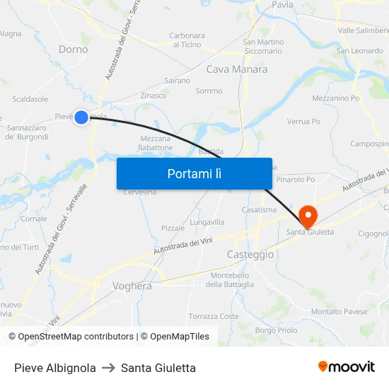 Pieve Albignola to Santa Giuletta map