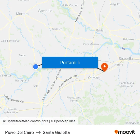Pieve Del Cairo to Santa Giuletta map