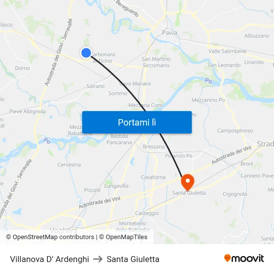 Villanova D' Ardenghi to Santa Giuletta map