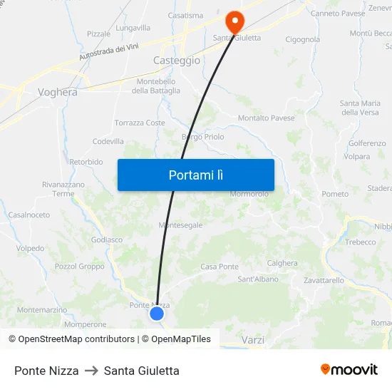 Ponte Nizza to Santa Giuletta map
