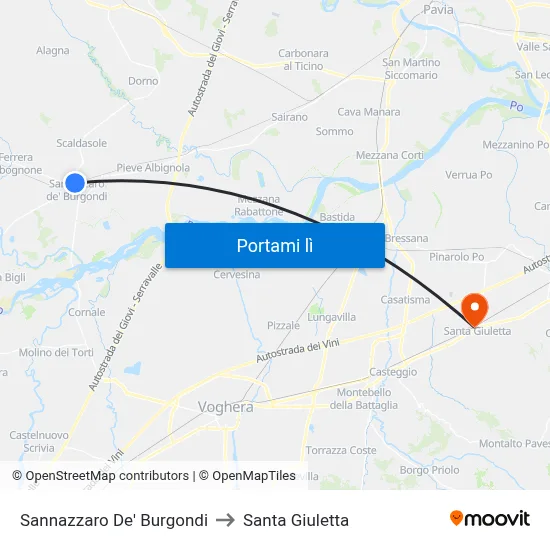 Sannazzaro De' Burgondi to Santa Giuletta map