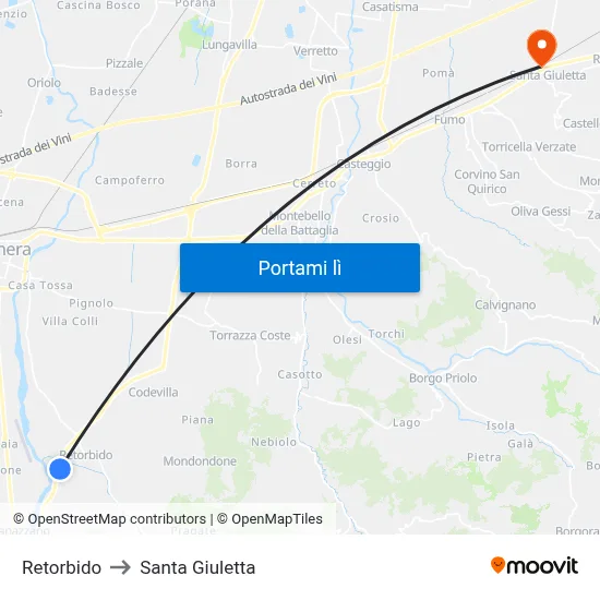 Retorbido to Santa Giuletta map
