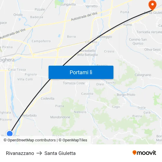 Rivanazzano to Santa Giuletta map