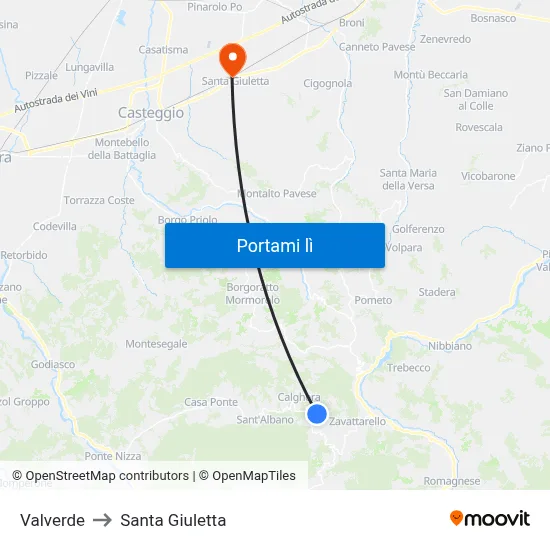 Valverde to Santa Giuletta map