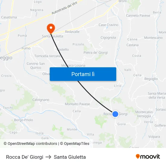 Rocca De' Giorgi to Santa Giuletta map