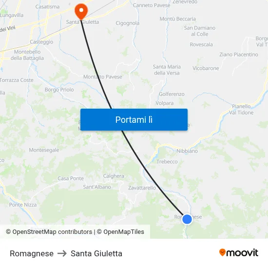 Romagnese to Santa Giuletta map
