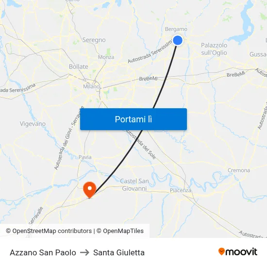 Azzano San Paolo to Santa Giuletta map