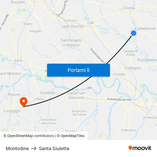 Montodine to Santa Giuletta map