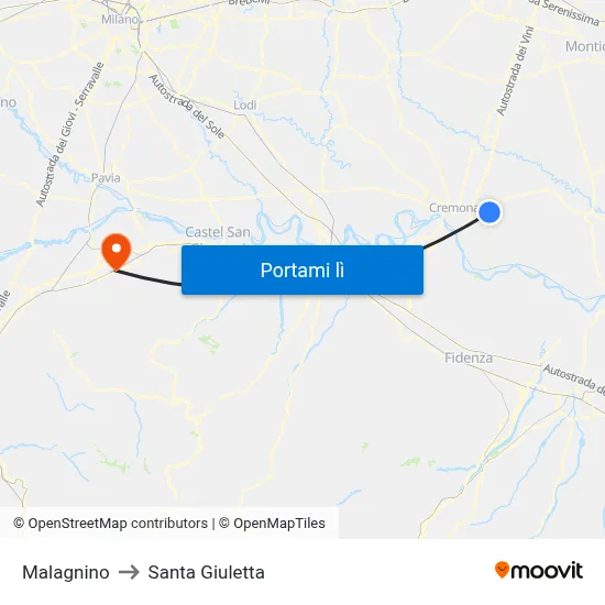 Malagnino to Santa Giuletta map