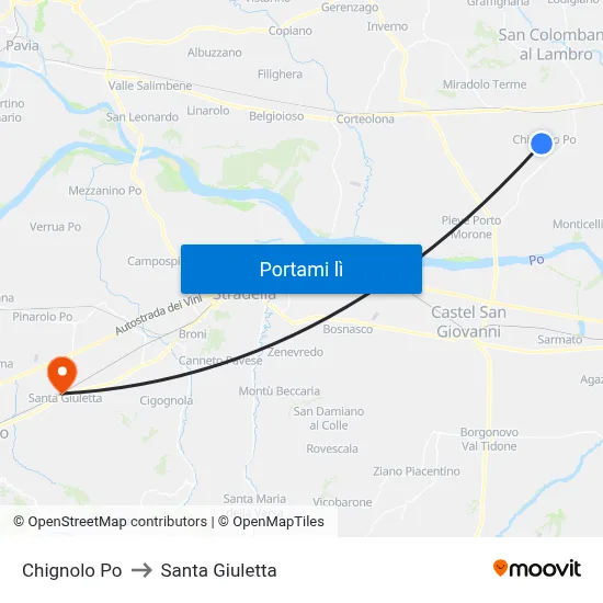 Chignolo Po to Santa Giuletta map