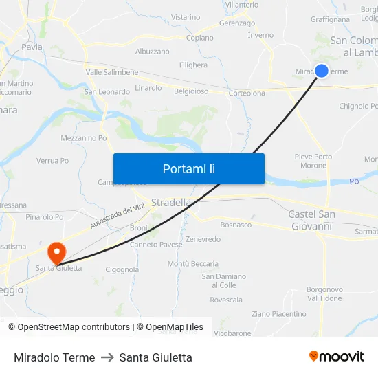 Miradolo Terme to Santa Giuletta map