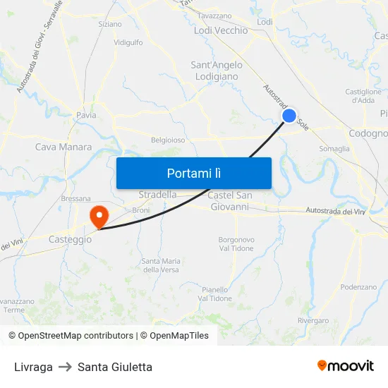 Livraga to Santa Giuletta map