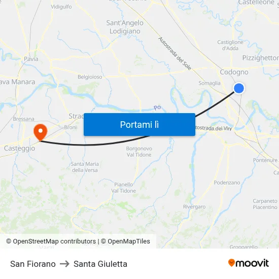 San Fiorano to Santa Giuletta map