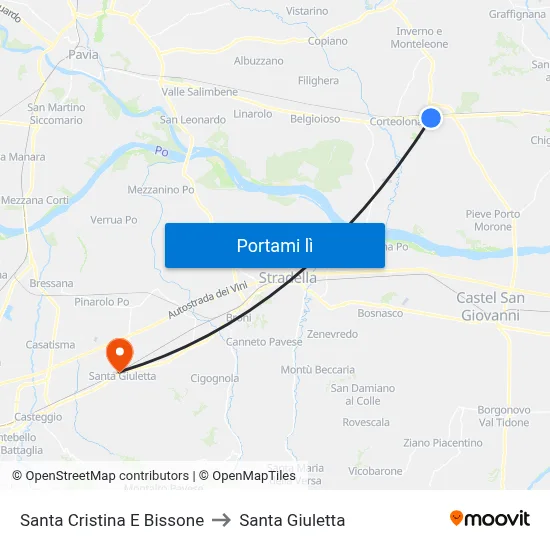 Santa Cristina E Bissone to Santa Giuletta map