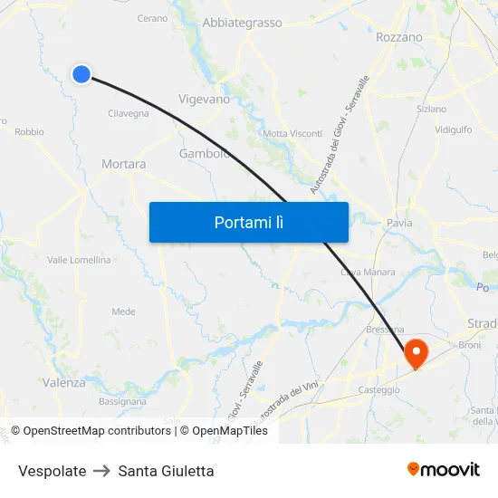 Vespolate to Santa Giuletta map