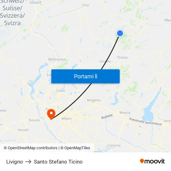 Livigno to Santo Stefano Ticino map